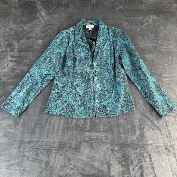 Dress Barn Women Zip Jacket Size Small Textured Paisley Collar Zip Artsy Art - Picture 1 of 8